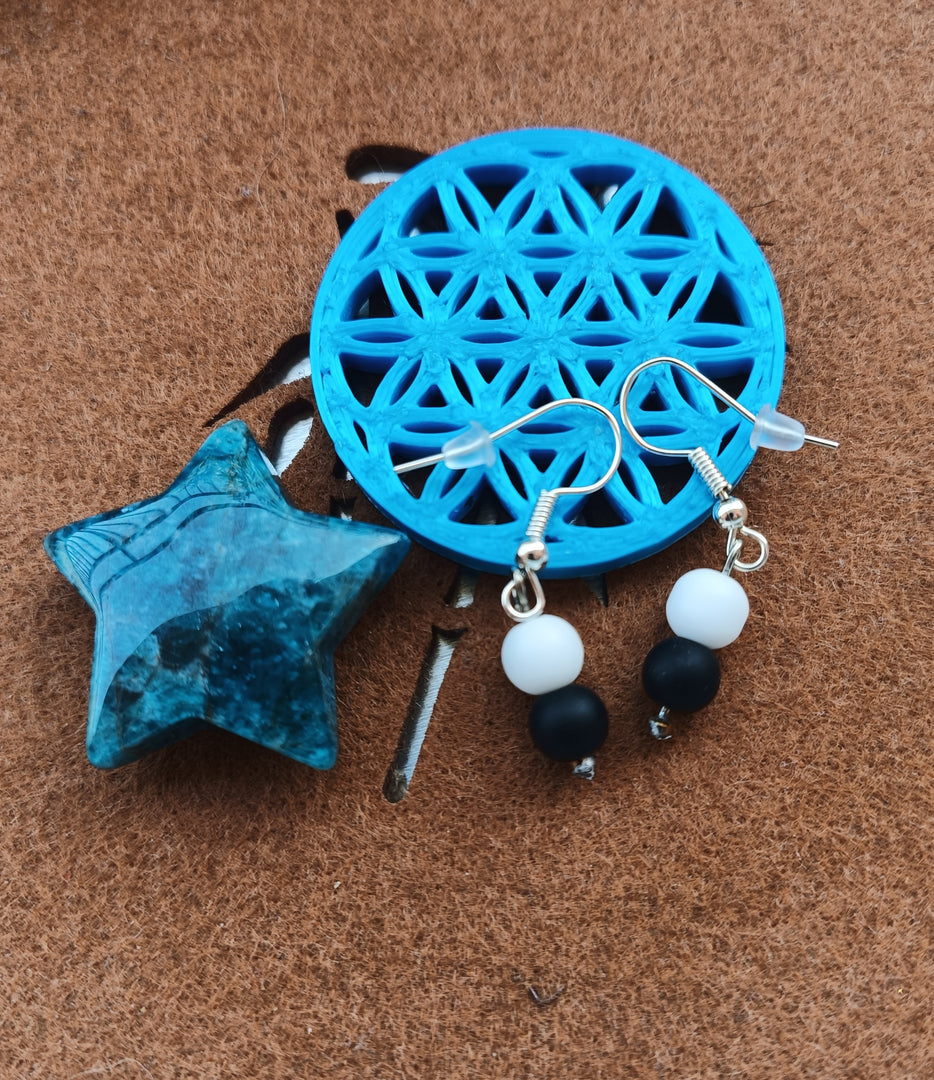 Boucles d'oreilles onyx noir et blanc