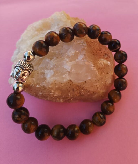 Bracelet oeil de tigre avec Bouddha argenté