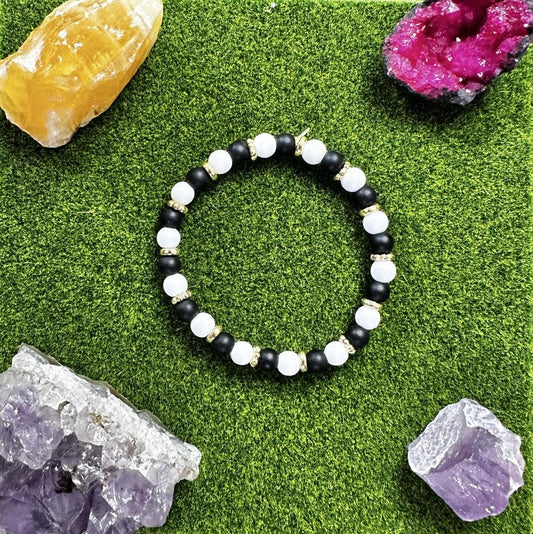 Bracelet onyx noir mat et blanc mat