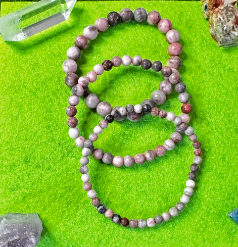 Lot bracelets Jaspe zébré rose 8mm, 5mm, 3mm.